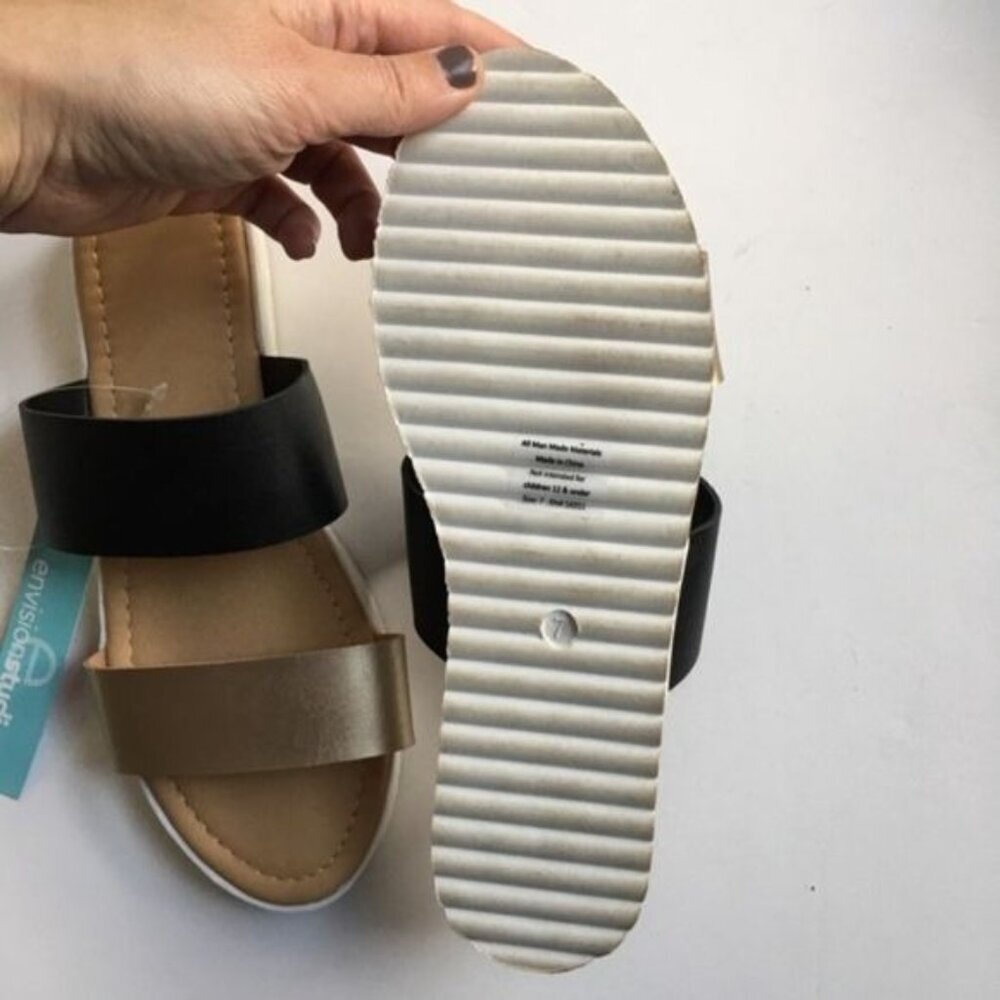Envision Studio Black Gold Platform Sandals New - Picture 4 of 5